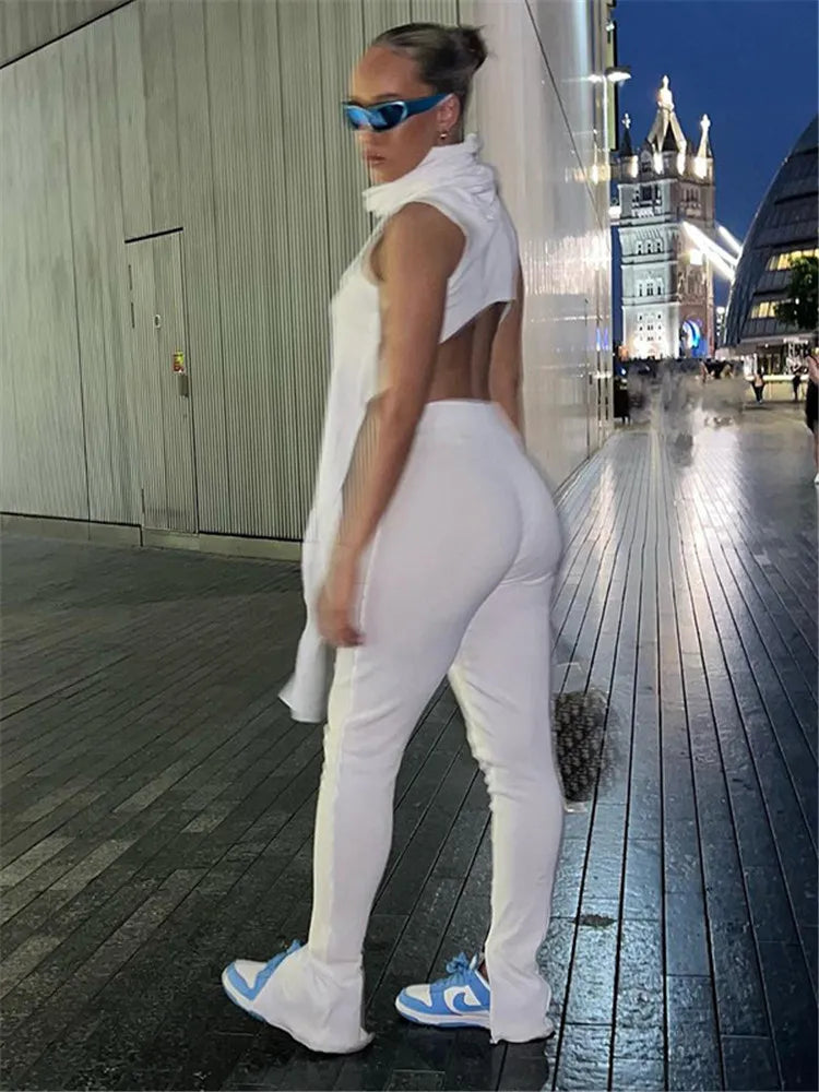 New High Street Women Two Pieces Sets Autumn Slim Solid O-neck Long Pants Sets Casual Daily Clothing