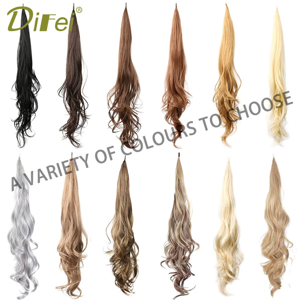 DIFEI Synthetic Long Curly Layered Ponytail Flexible Steel Wire Wrap Around Hair Extensions Ponytail Natural Hairpiece For Women