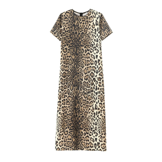 Dresses for Women Summer Dress Woman leopard print Midi Shirt Style Short Sleeved Dress
