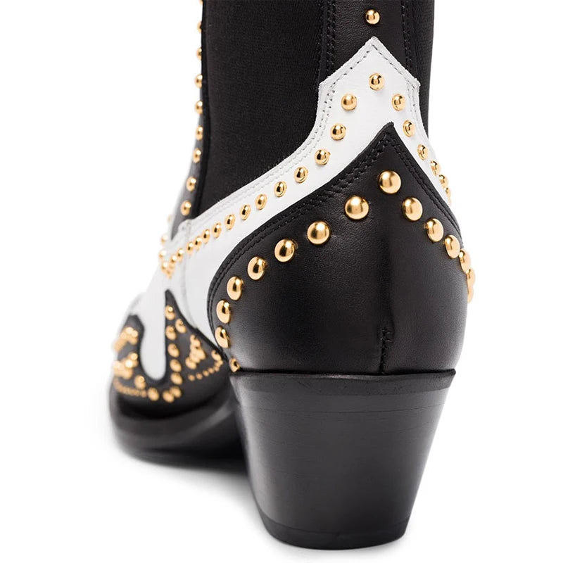 Luxury Brand Design Women Metal Rivet Genuine Leather Ankle Boots Female Handmade High Quality Slip-on Chelsea Boots Booties New