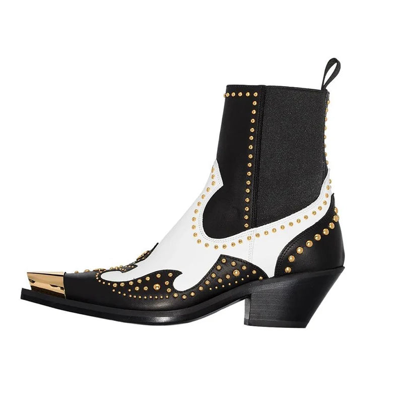 Luxury Brand Design Women Metal Rivet Genuine Leather Ankle Boots Female Handmade High Quality Slip-on Chelsea Boots Booties New