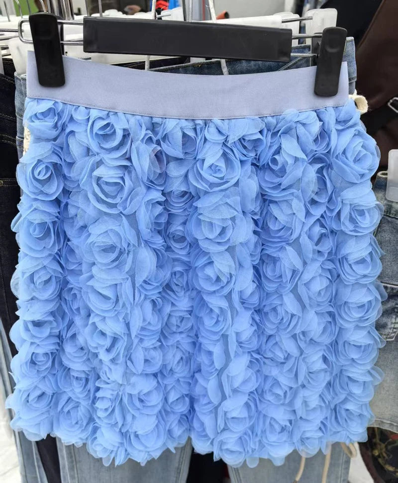 3D Rose Flower Retro Skirts for Women 2025 Fashion Jupe Summer Y2K High Waist Mini Goth Skirt