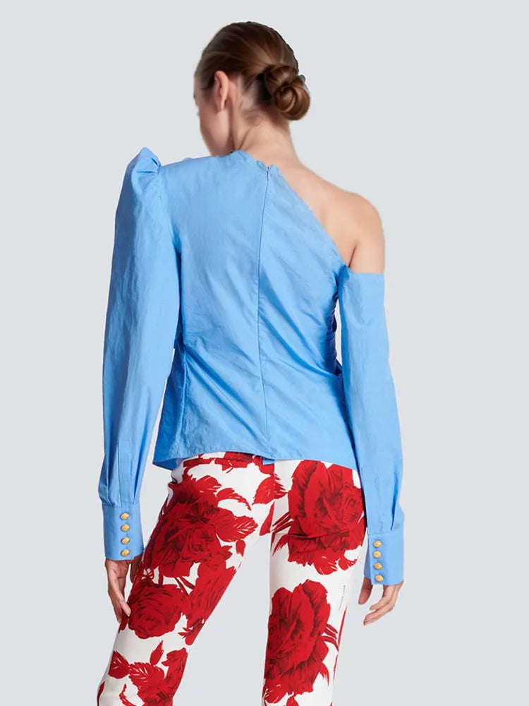 3D Three-dimensional Flowers Off Shoulder Blouse Spring 2024 New