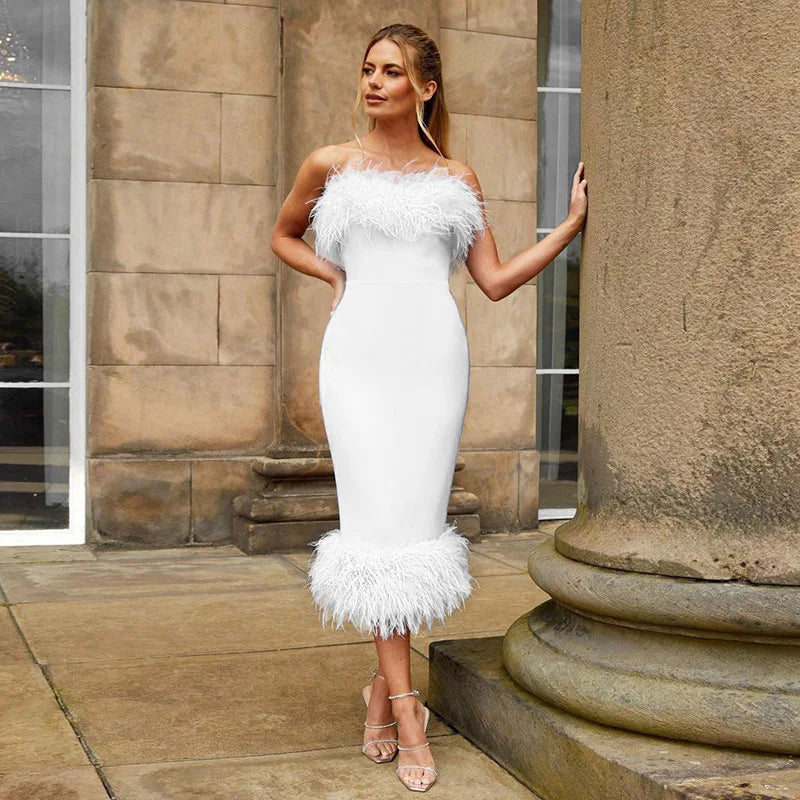 Pullover Feathers Pencil Cocktail Prom Wedding Dress Vestidos