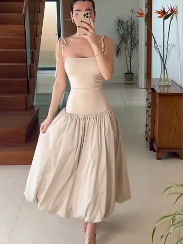 Elegant Solid Patchwork Pleated Dress