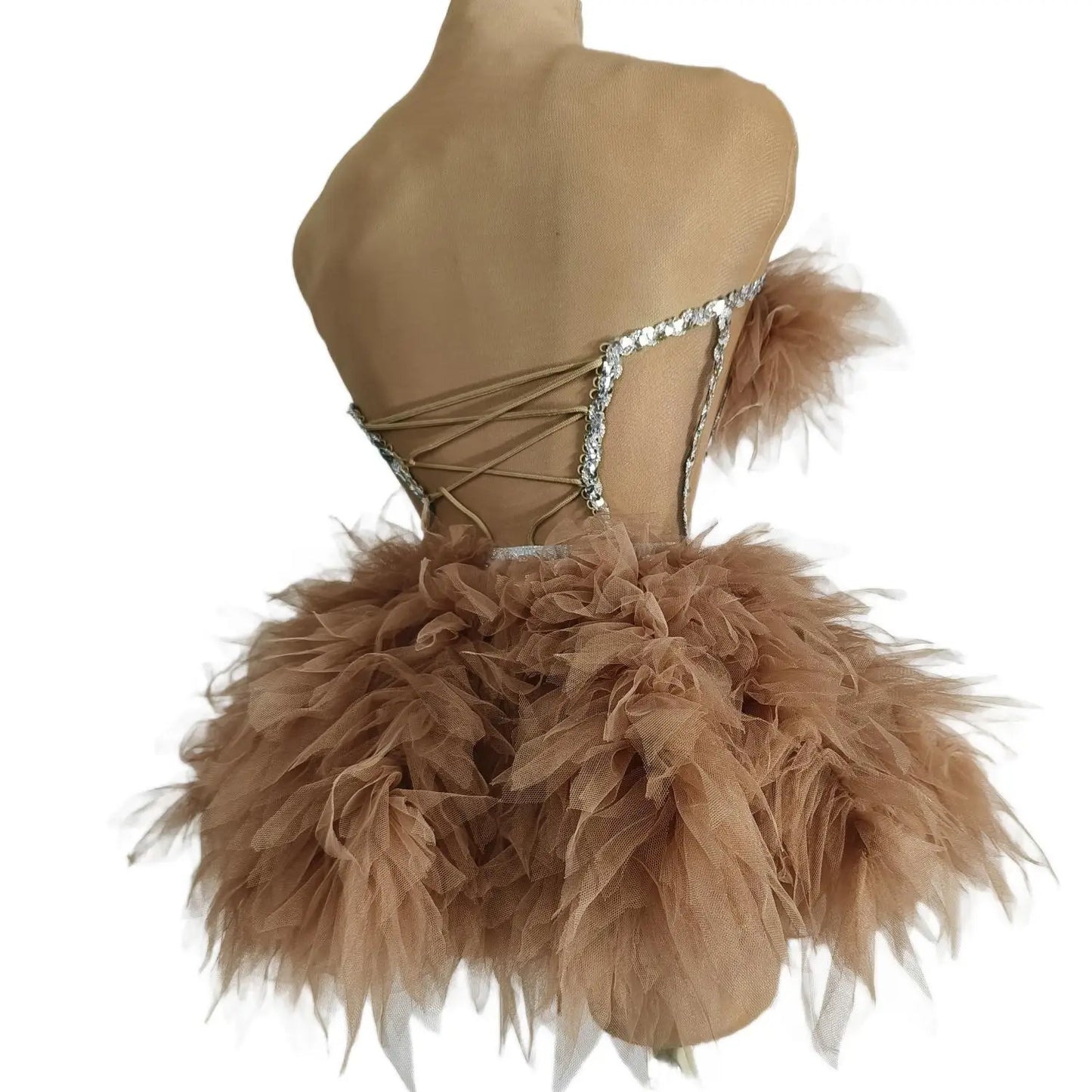 Sheer Mesh Luxury Women Cocktail Gowns Sparkly Crystals Dresses Mini Prom Dress