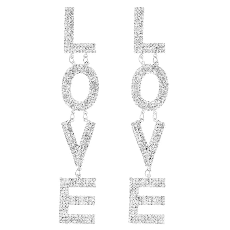 Jewelry Rhinestone LOVE Letter Earrings