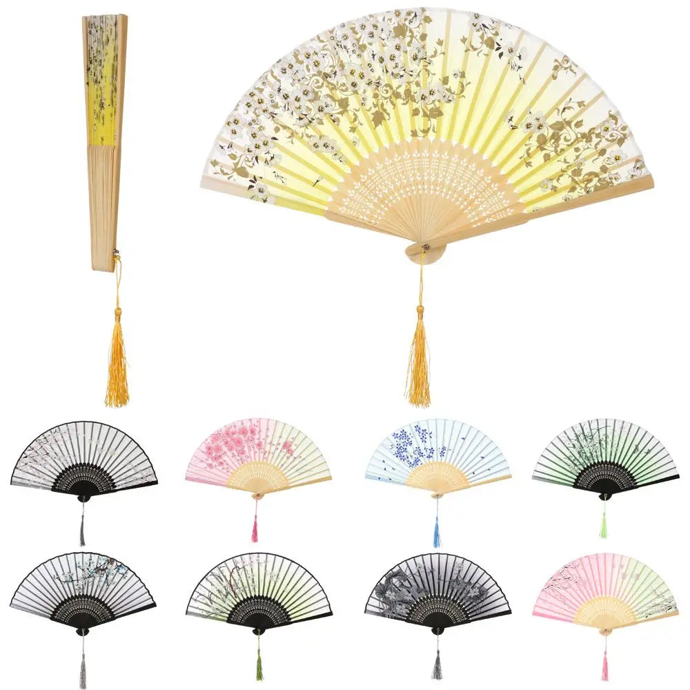 Bamboo Antique Folding Fan Chinese StyleFan Summer Female Dance Fan Portable Elegent Flower Hand Held Fan