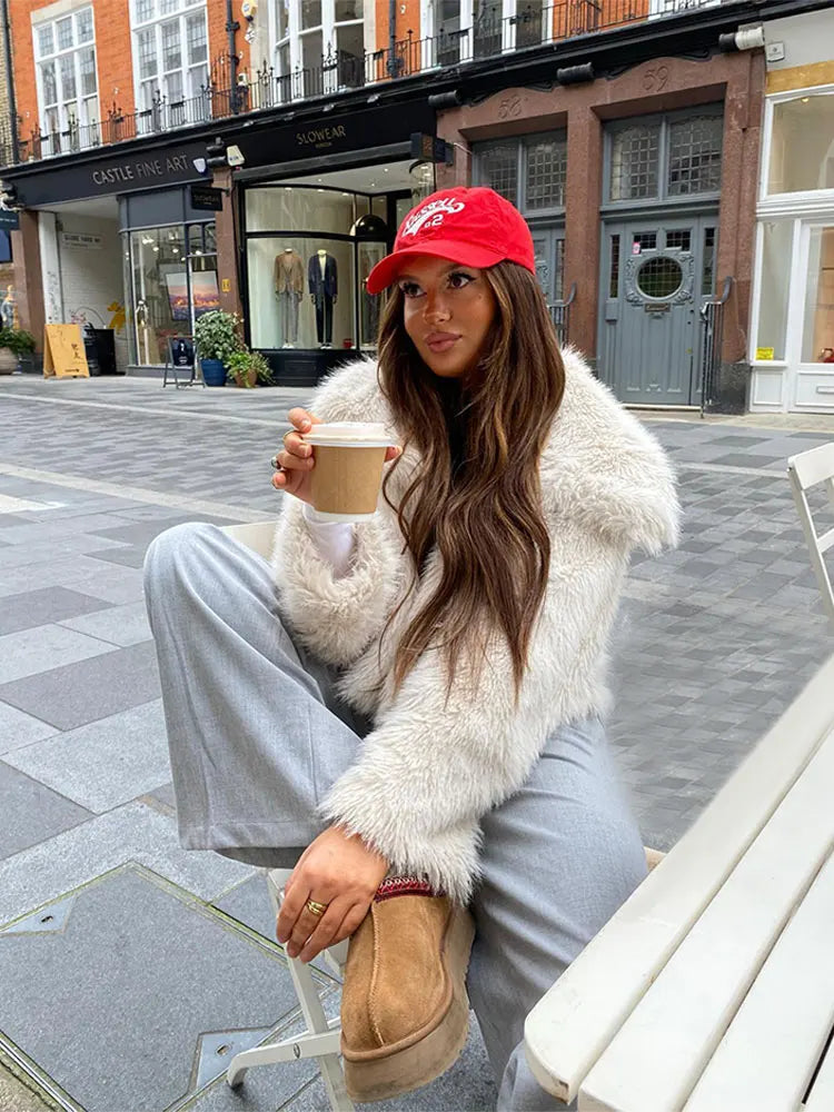 Faux Fur Lapel Coat Casual Jacket