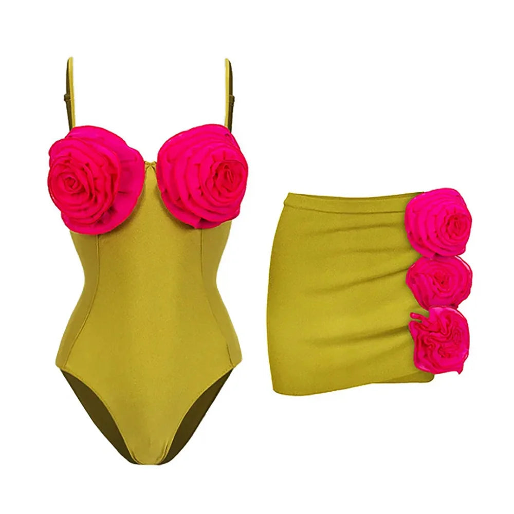New One-piece Swimsuit Flower Decoration