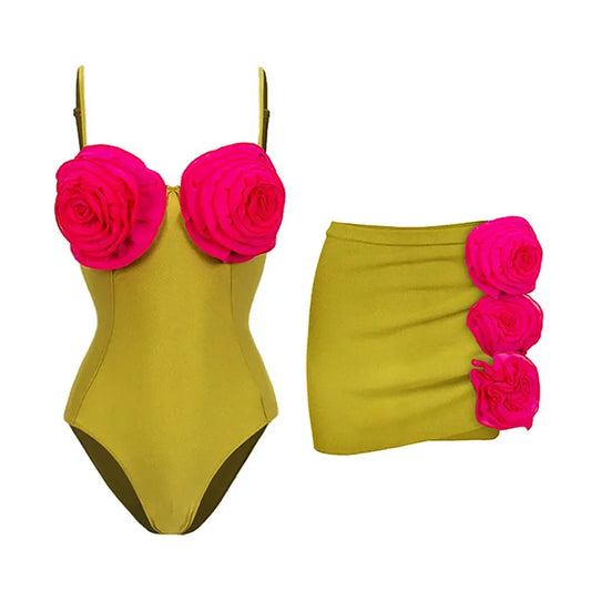 New One-piece Swimsuit Flower Decoration