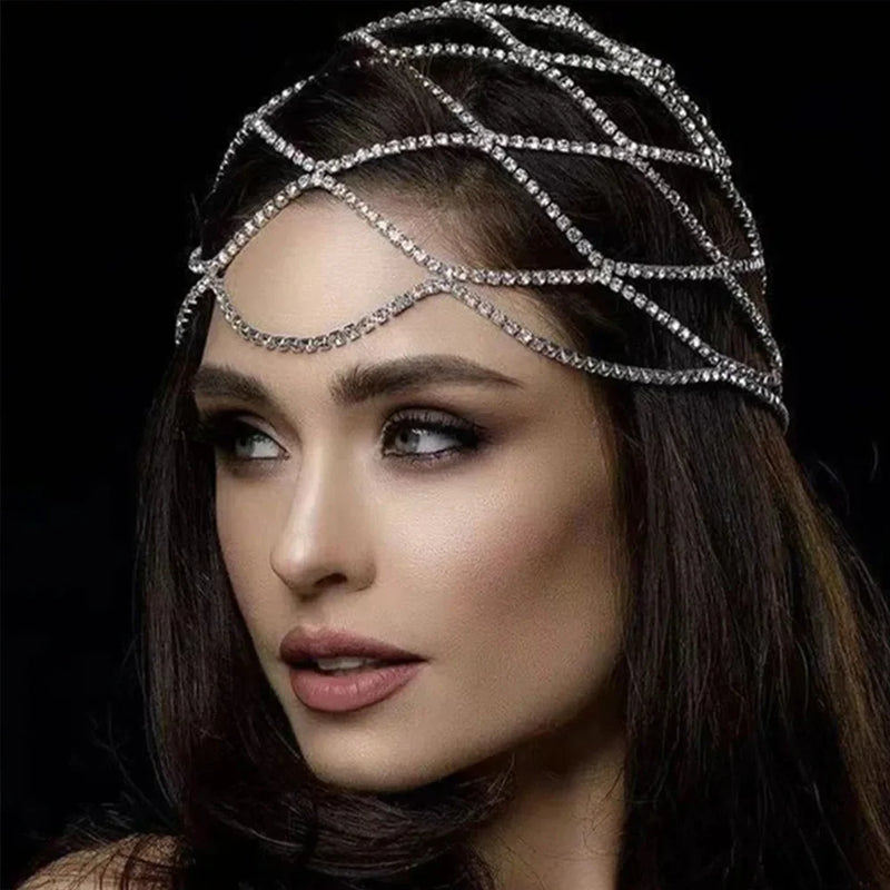 Rhinestone Head Chain Mesh Headpiece Bridal