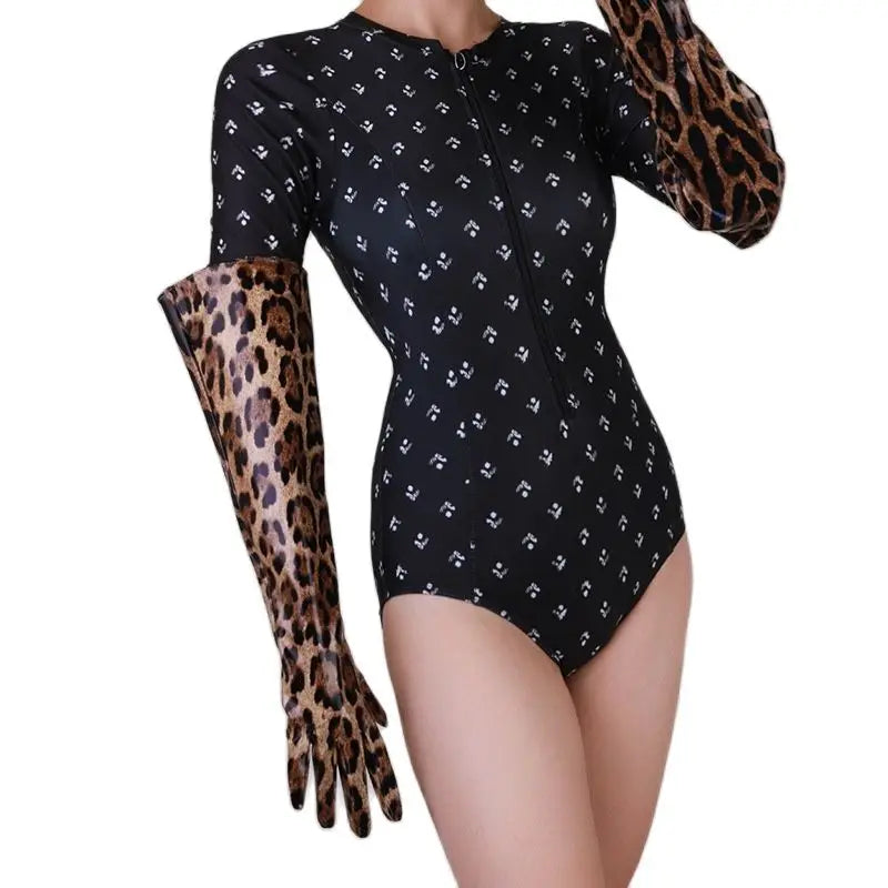 Leopard Extra Long Gloves 70cm Slim Hand Female Faux Leather Bright Patent Leather Leopard Women Leather Gloves WPU286
