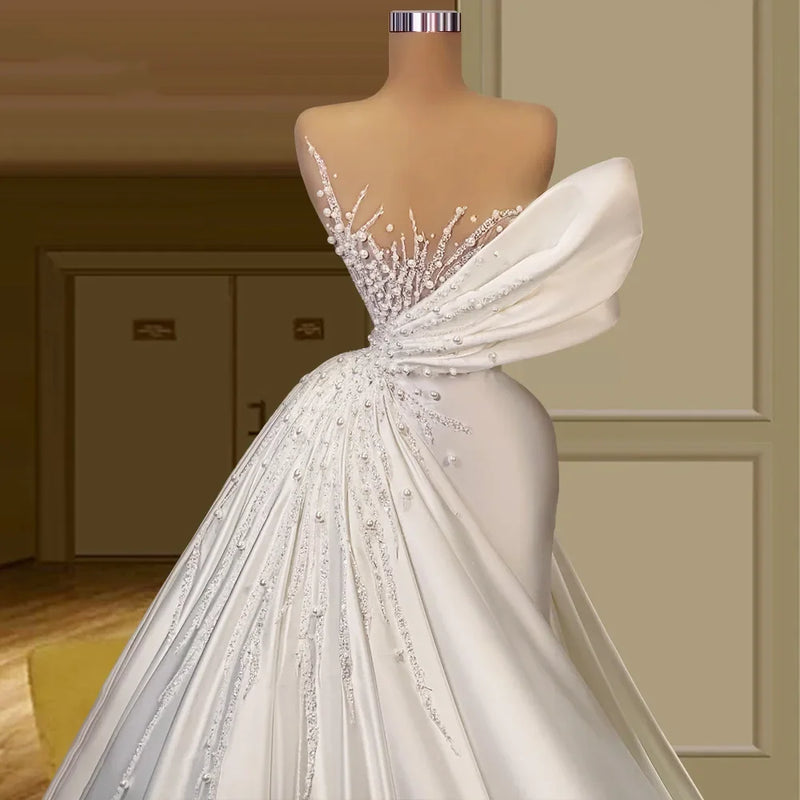 Exquisite Pearls Wedding Dresses With Train 2024 New Vestidos De Noiva high-end Long Beads Dubai Bridal Gowns Custom Made