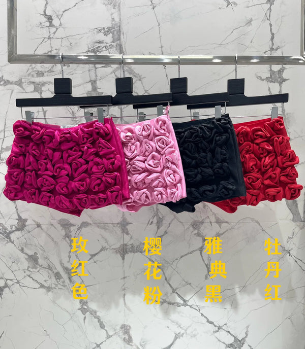 Sweet 3D Flower Appliques Low Waist Extremely Short Shorts