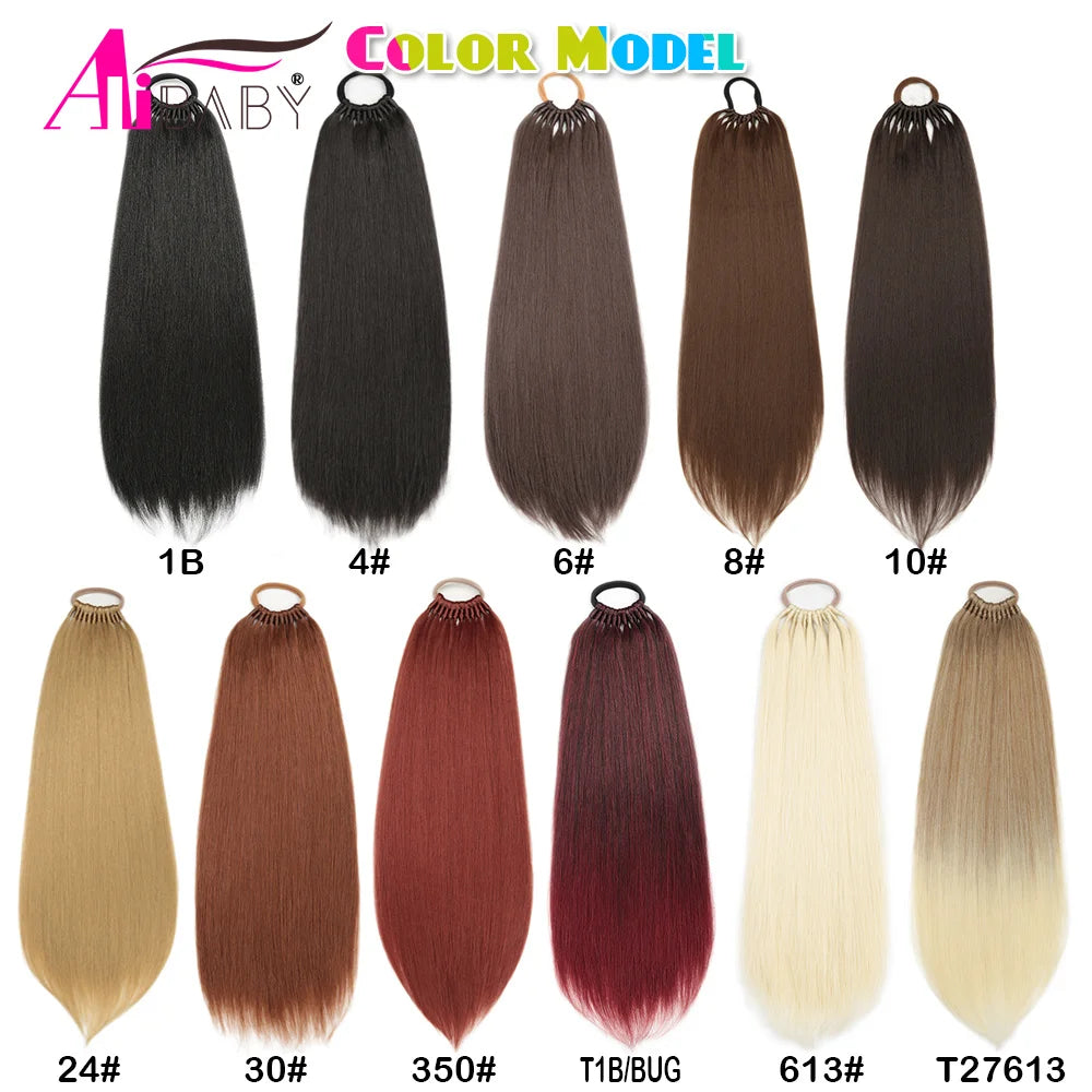 24 32 Inch Straight Ponytail With Elastic Band Synthetic Ponytail Extension Wrap Around Heat Resistant Pony Tail for Women