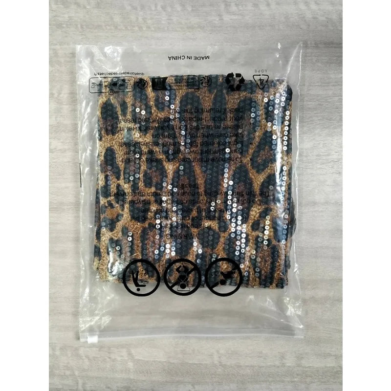 Leopard Sequin Backless Halter Short Dress