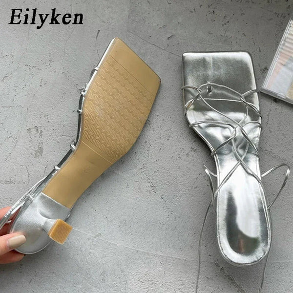 Fashion Thin Low Heel Lace Up Rome Women Sandals Summer Gladiator Casual Narrow Band Ankle Strap Shoes Big Size 35-40