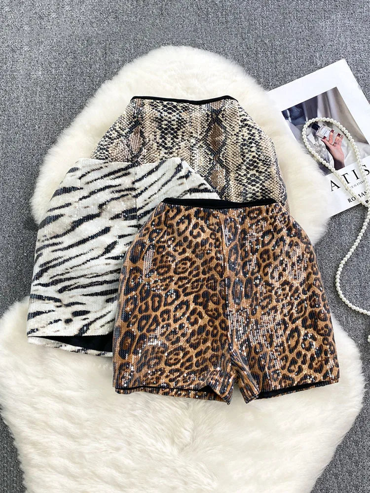 Fashion Women's Sequins Leopard Short