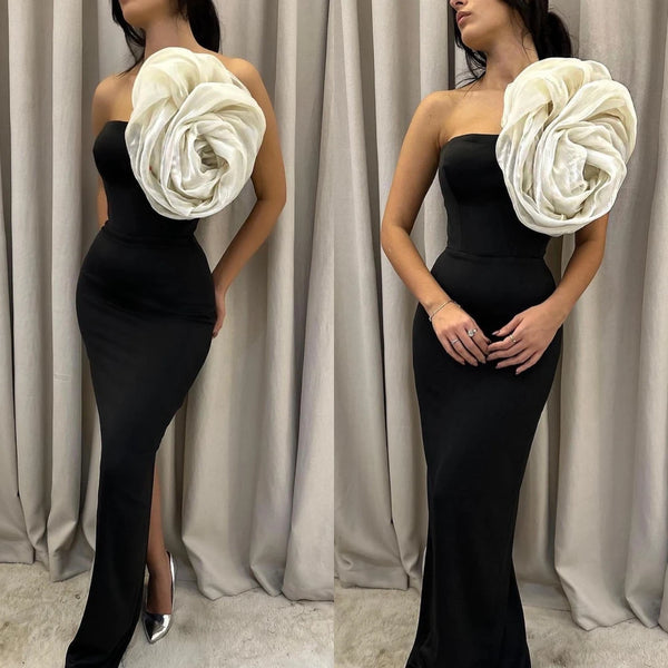 Prom Dress Sexy High Quality Strapless Sheath Cocktail Dress Flower Floor Length Skirts