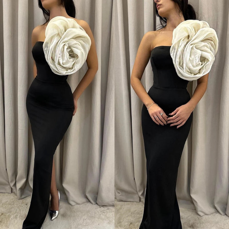 Prom Dress Sexy High Quality Strapless Sheath Cocktail Dress Flower Floor Length Skirts