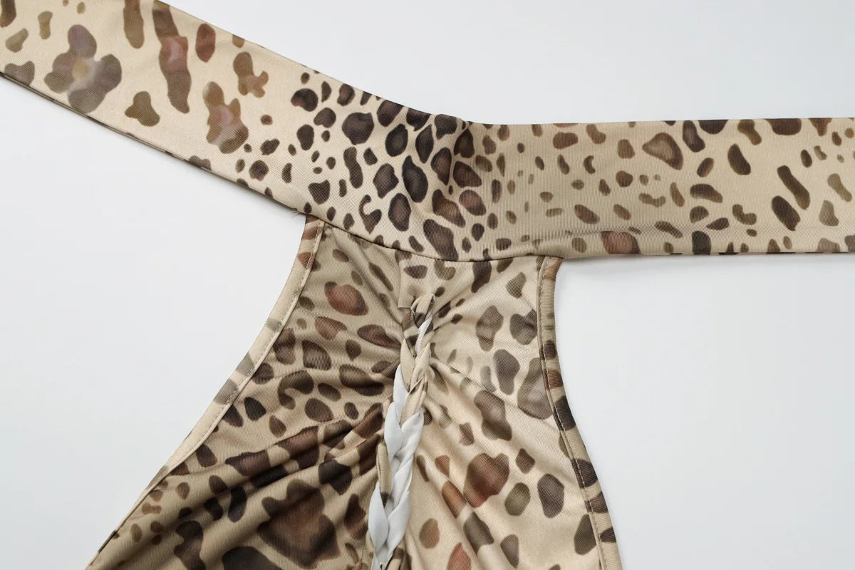 Halter Leopard Backless Maxi Dress Women Long Dresses