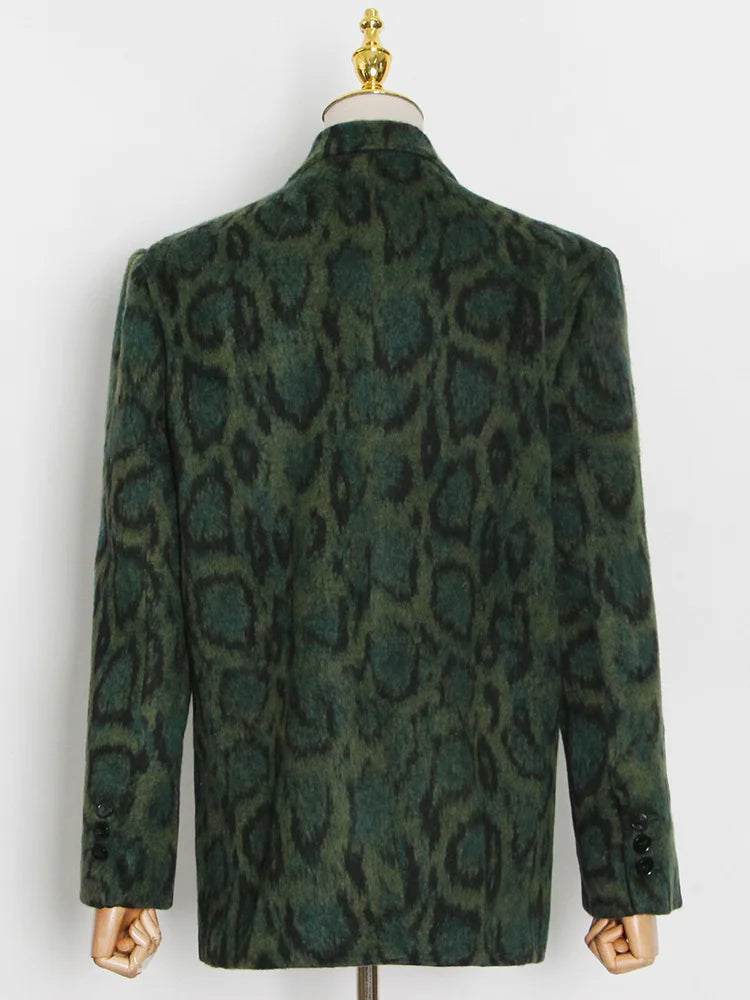 Green Leopard Graphic Female Blazer