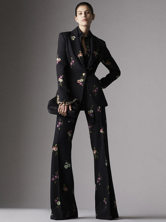 Single Button Suit Pants Set 2-Piece Office Business Dress Single Button Open Front Pants Jacket Set