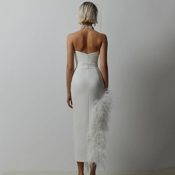 Feathers Bodycon Clothes Strapless Bandage Dresses