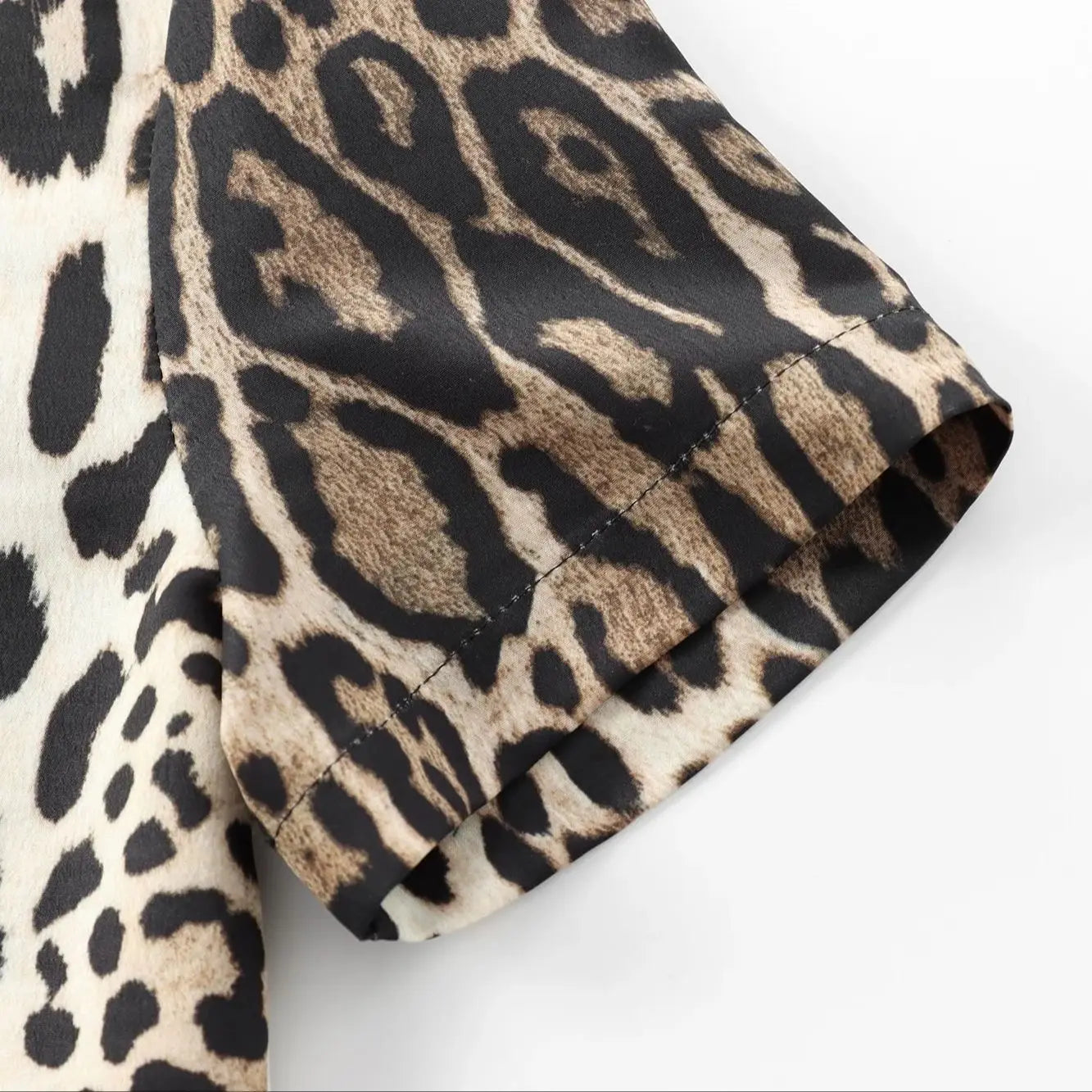 Dresses for Women Summer Dress Woman leopard print Midi Shirt Style Short Sleeved Dress