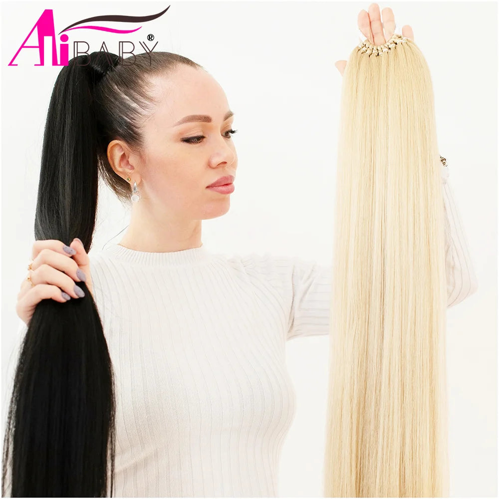 24 32 Inch Straight Ponytail With Elastic Band Synthetic Ponytail Extension Wrap Around Heat Resistant Pony Tail for Women