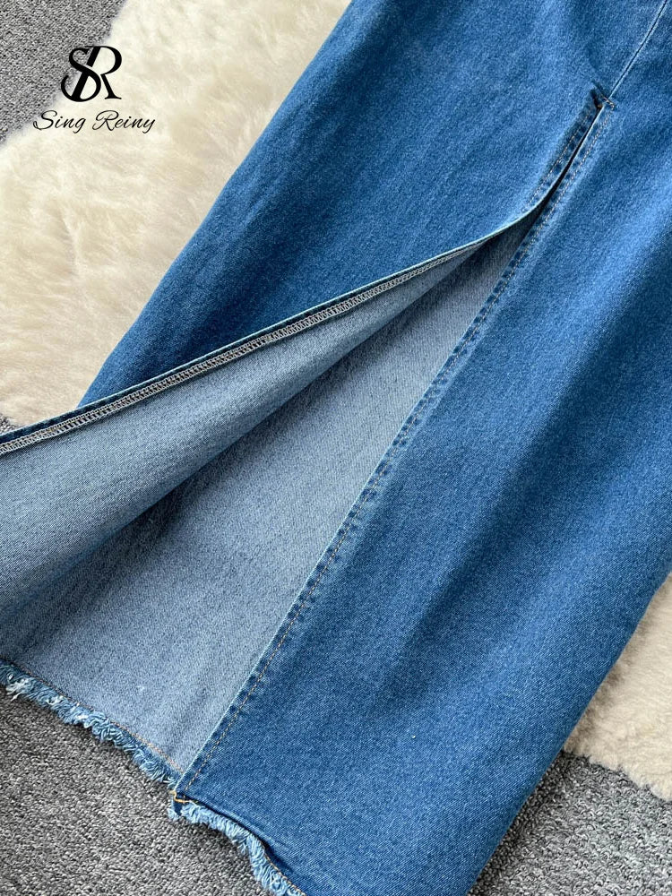 Summer Gradient Strapless Denim Dress