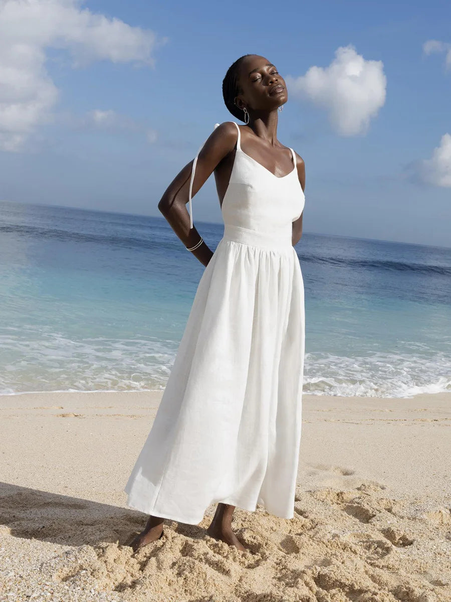 Bornladies Spring Summer Beach Style Women Dress Vintage Loose A-line Sling Dress