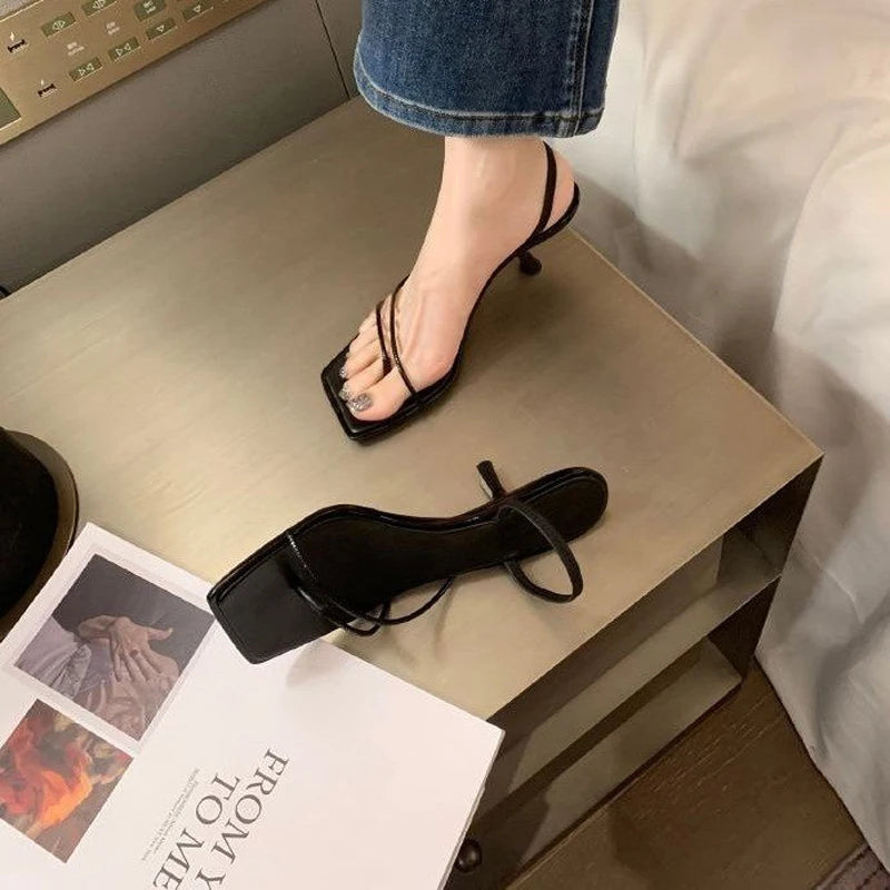 Square Head Sandals Temperament Comfortable Elastic Strap Square Toe High Heels