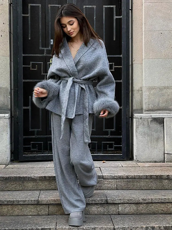 Grey Faux Long Sleeve Lapel Jacket Outwear