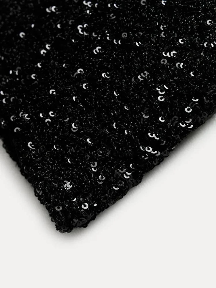 Chic Shiny Black Sequins Mini Dress