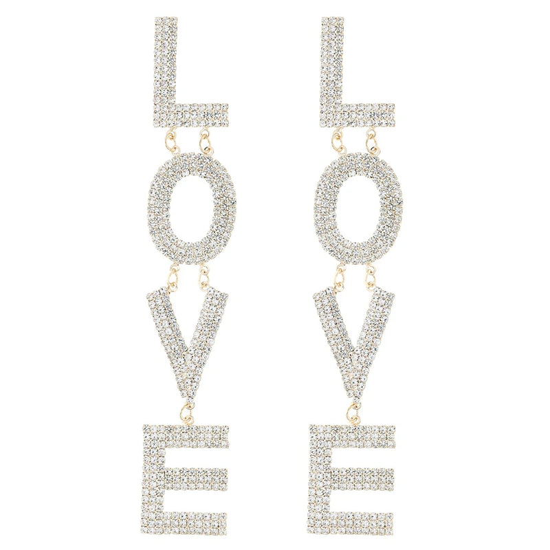 Jewelry Rhinestone LOVE Letter Earrings