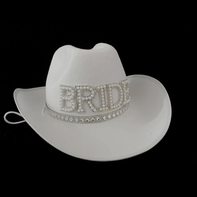 White Elegant Cowgirl Hat Bride Wedding Bride Bridal Photo Costume Props Summer Outdoor Women Girl Hat Cowboy Caps