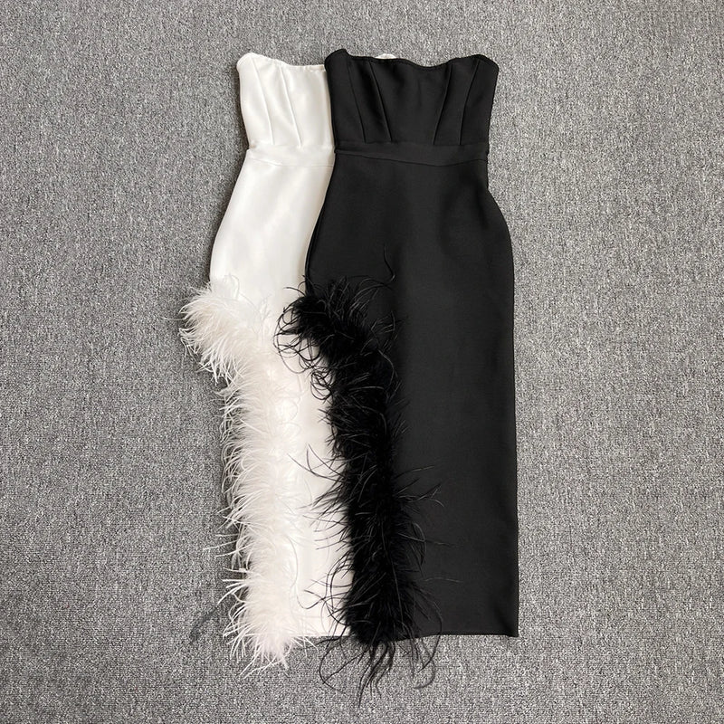 Feathers Bodycon Clothes Strapless Bandage Dresses