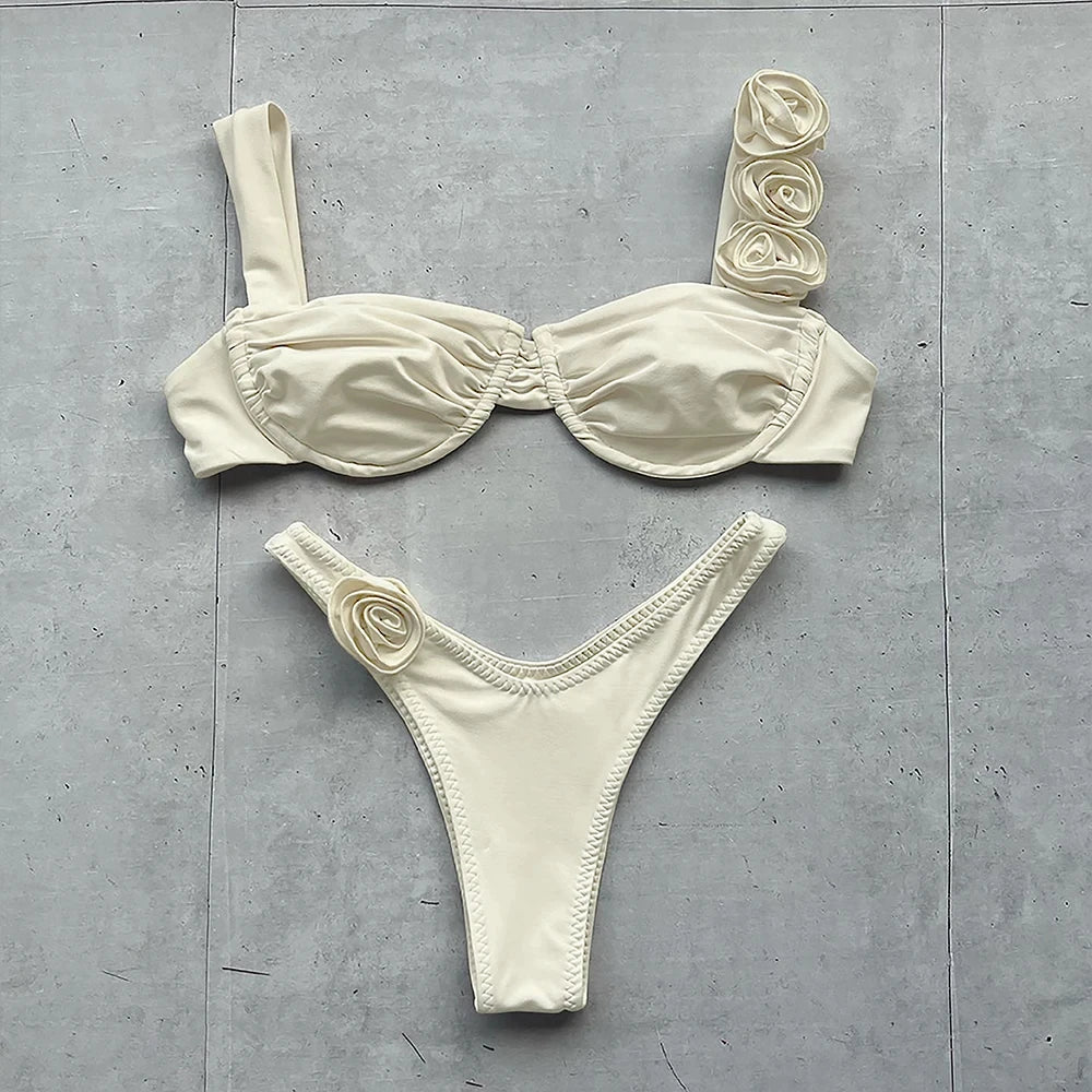 Lace Up Bikini Micro Bikinis Set Swimwear Floral Bathing Suit Thong Biquini Swimming Suits