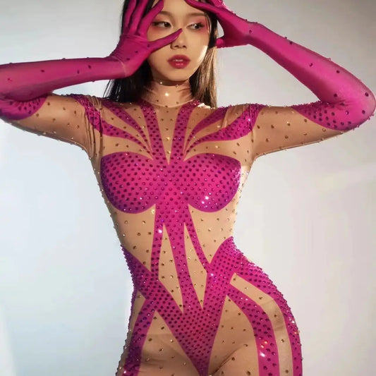 Rhinestones Jumpsuit Dance Costumes Women Party Rave Outfit Ds Dj Pole Dance Clothing Clubwear
