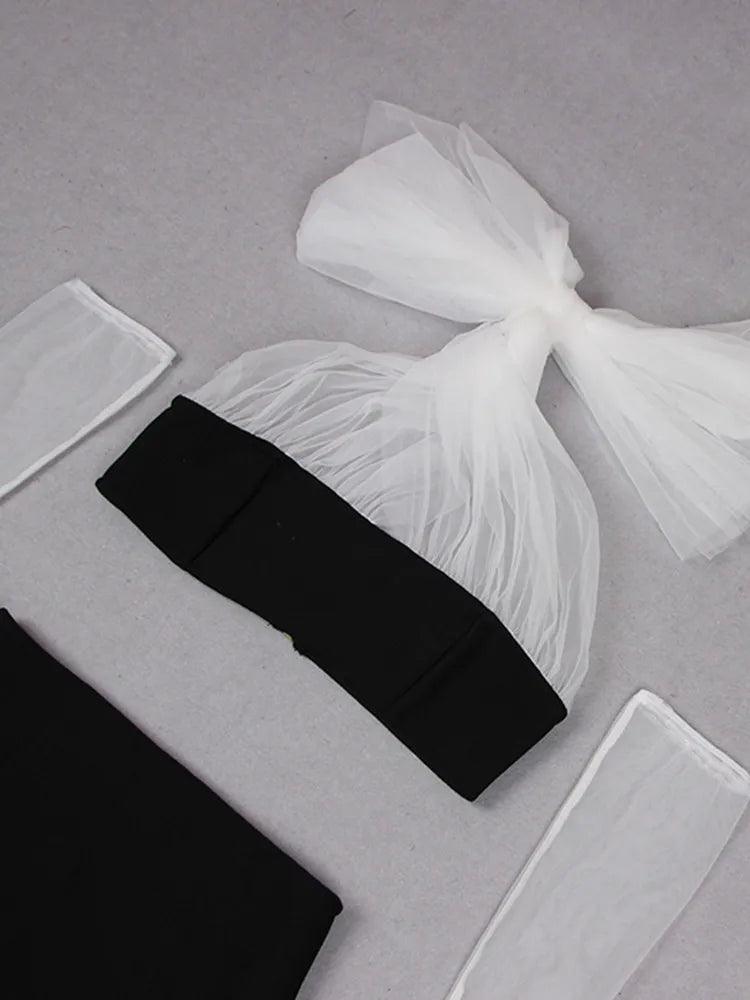 Backless Mesh Gloves Maxi Long Bodycon Bandage Skirt Set