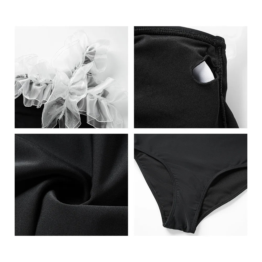 New French Retro One-piece Swimsuit Beach Vacation Swimwear Ruffled Single-Shoulder One-Piece Bikini Summer Beach