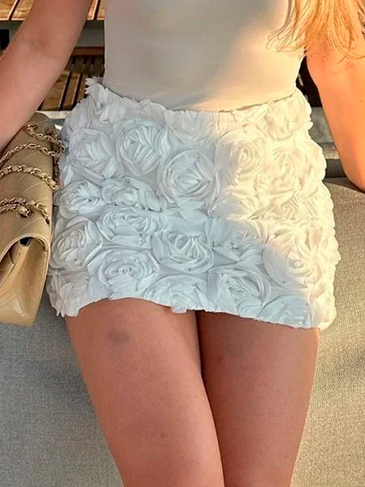 3D Rose Flower Retro Skirts for Women 2025 Fashion Jupe Summer Y2K High Waist Mini Goth Skirt