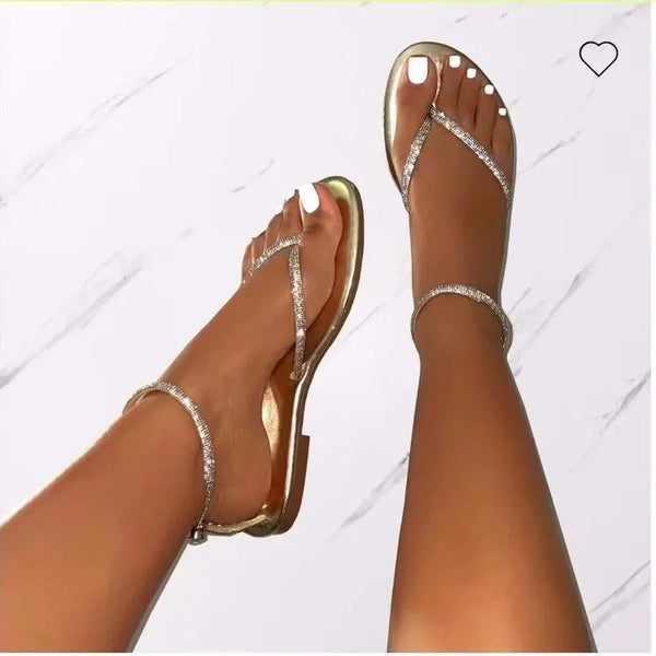 New Rhinestone Decor Toe Post Thong Flip-flops Non-slip Beach Sandals