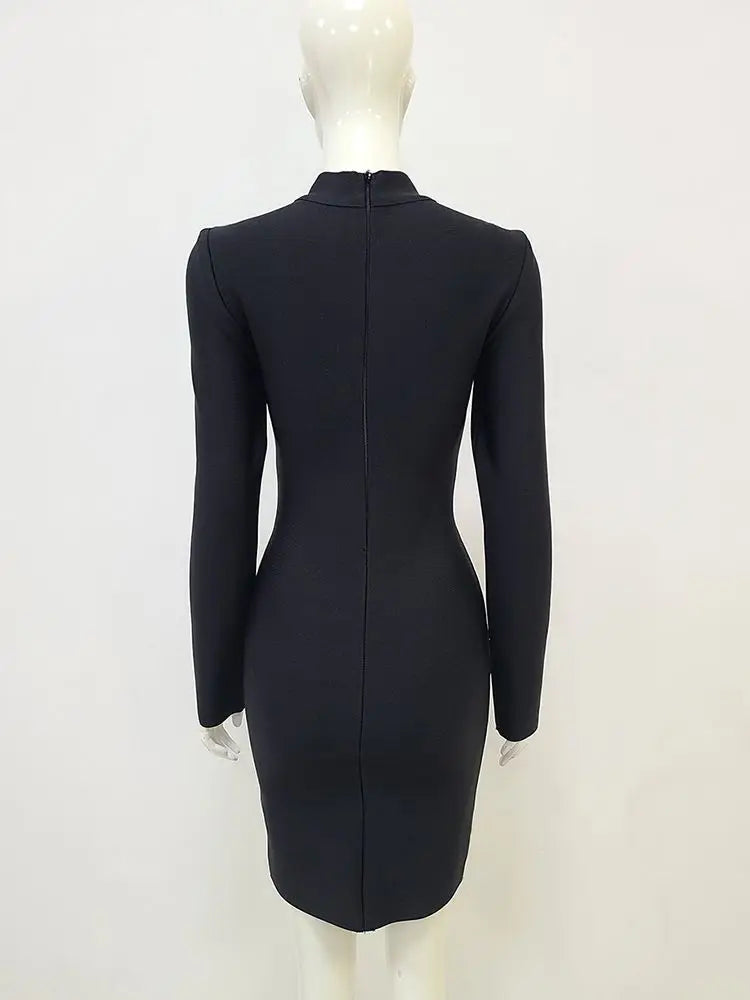 Luxury Diamond Long Sleeve Tight Bandage Mini Dress Rayon Fashion Cocktail Celebration Party Dress