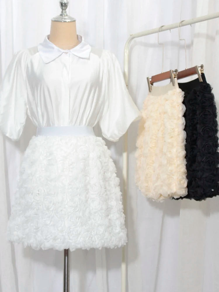 3D Rose Flower Retro Skirts for Women 2025 Fashion Jupe Summer Y2K High Waist Mini Goth Skirt