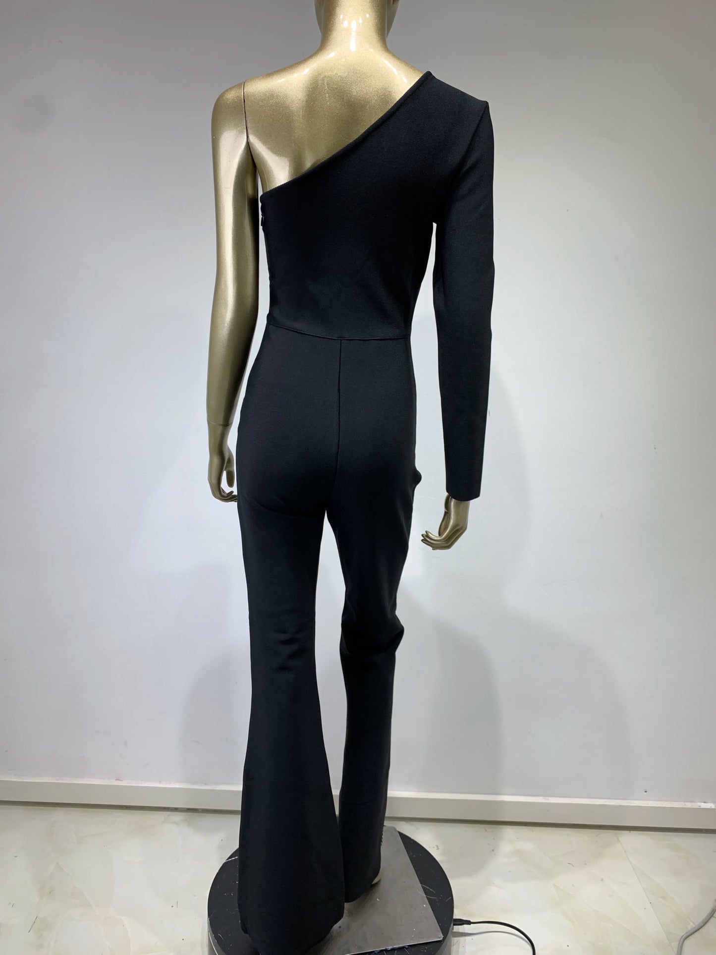 Designer One Shoulder Diamonds Crystal Black Bandage Jumpsuit Bodycon High Street Celebrity Boot Cut Jumpsuit Rompers