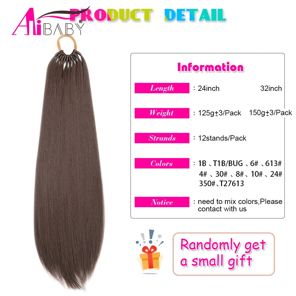24 32 Inch Straight Ponytail With Elastic Band Synthetic Ponytail Extension Wrap Around Heat Resistant Pony Tail for Women