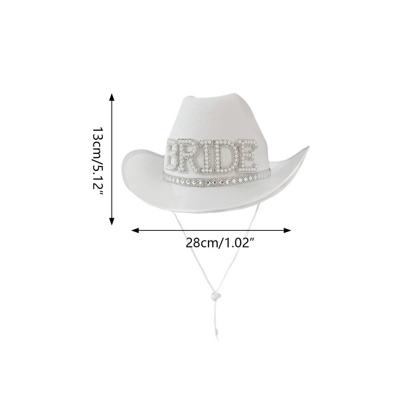 White Elegant Cowgirl Hat Bride Wedding Bride Bridal Photo Costume Props Summer Outdoor Women Girl Hat Cowboy Caps